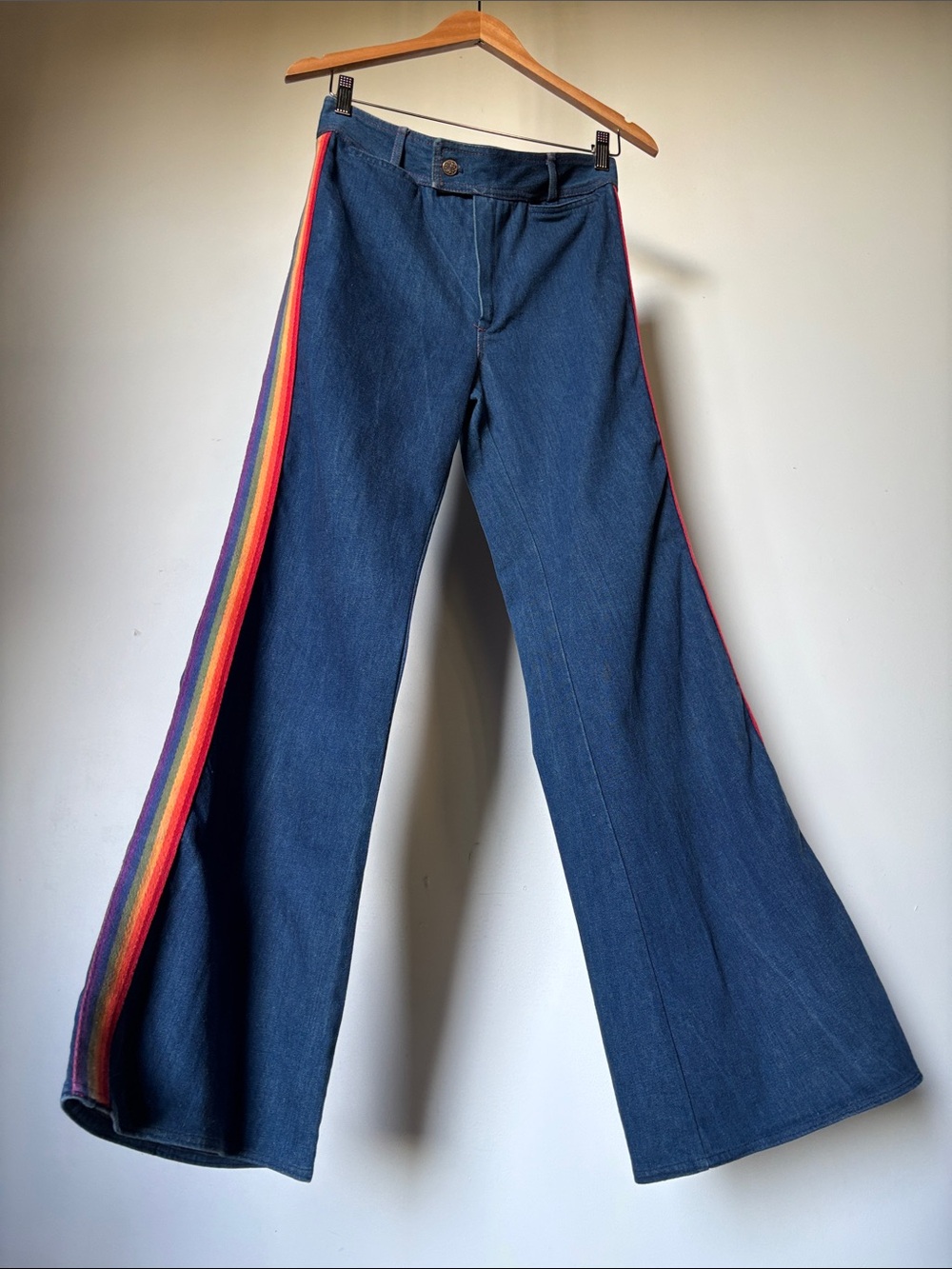 Vintage Navy Flare Jeans with Rainbow Track Side Stripe Size 6 RARE - Picture 5 of 9